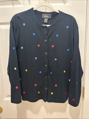 Bobbie C Navy Cardigan with Multicolor Polka Dots